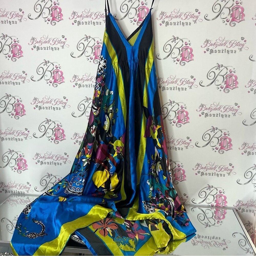 Vibrant Multicolor Maxi Dress strappy flowy one size fits all shiny shimmer